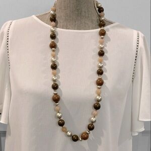 Silver Brown Beige Beaded Necklace and bracelet